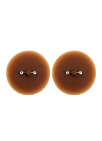 Paire de cache-tétons piercing barre faux diamant peau foncée - XP001F